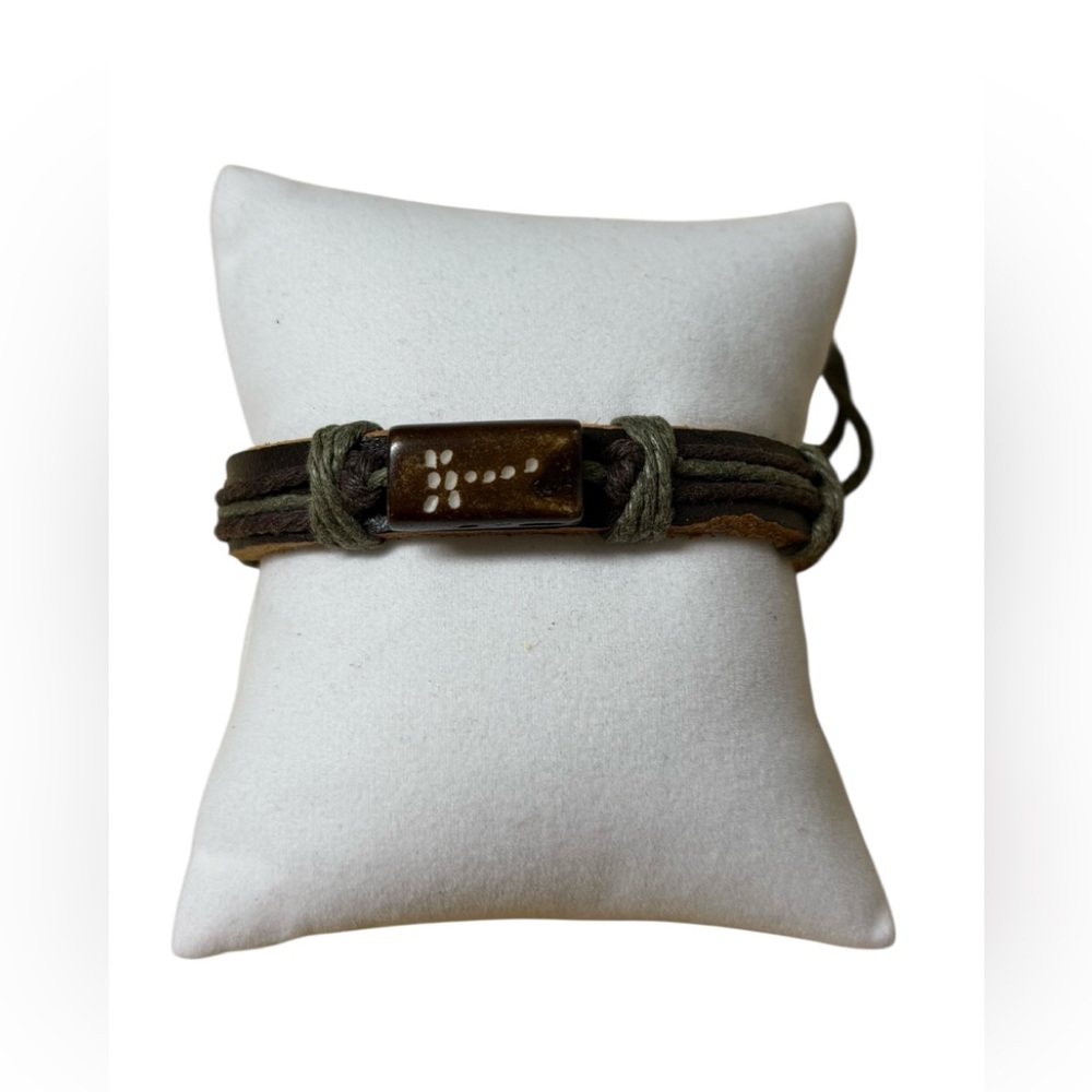 Hand Crafted Bracelet Brown Black And Sage Bone Dragonfly - Picture 1 of 2